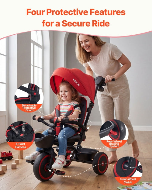 Toddler Tricycle & Stroller for 1-5 Year Old, 6-in-1 Kids Trike with