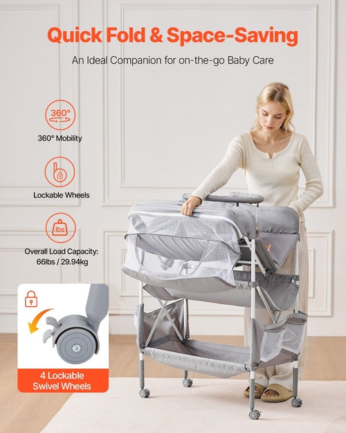 Baby Changing Table, Foldable Diaper Change Station with 2 Fabric